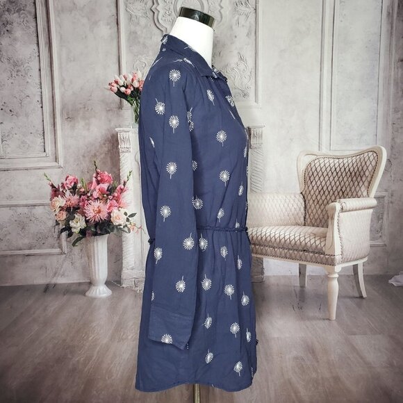 Umgee Dandelions Blue White Collared Button Down Belted Shirt Dress Size Small - Picture 4 of 8